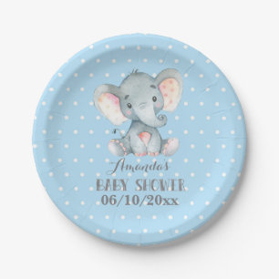 Boy Olifant Baby shower Blauw Papier Bord