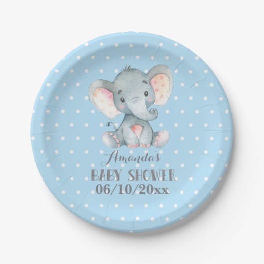 Boy Olifant Baby shower Blauw Papier Bord (Voorkant)