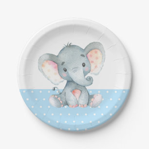Boy Olifant Baby shower Blauw Papier Bord