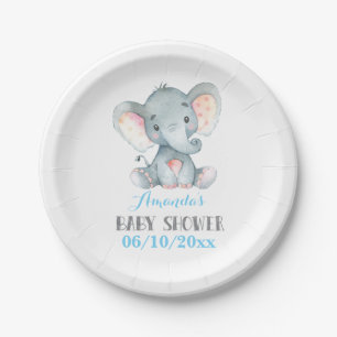 Boy Olifant Baby shower Blauw Papier Bord