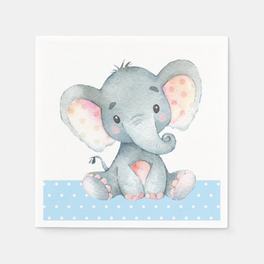 Boy Olifant Baby shower Blauwe servetten (Voorkant)