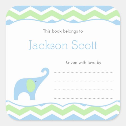 Boy Olifant Baby shower Bookplate sticker (Voorkant)