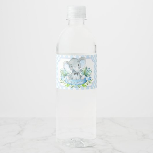 Boy Olifant Baby shower Waterfles Labels Waterfles Etiket (Voorkant)