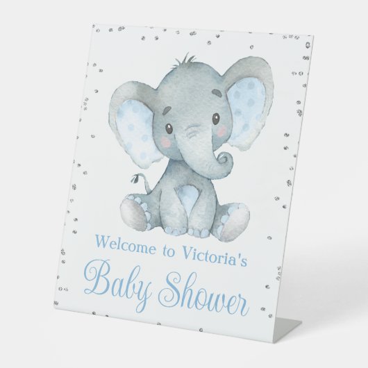 Boy Olifant Baby shower Welkomstbord Tafel Reclamebord Met Voetstuk (Voorkant)