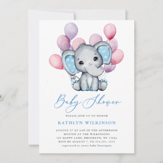 Boy olifant blauw ballon script schattig Baby show Kaart (Voorkant)