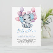 Boy olifant blauw ballon script schattig Baby show Kaart (Staand voorkant)