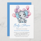 Boy olifant blauw ballon script schattig Baby show Kaart (Voorkant / Achterkant)