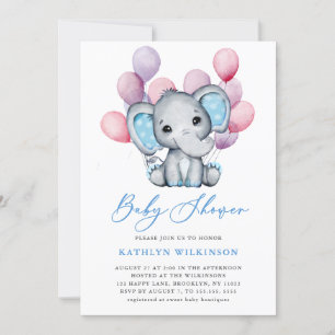 Boy olifant blauw ballon script schattig Baby show Kaart