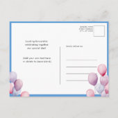 Boy olifant blauw ballon script schattig Baby show Uitnodiging Briefkaart (Achterkant)