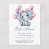 Boy olifant blauw ballon script schattig Baby show Uitnodiging Briefkaart (Voorkant)