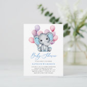 Boy olifant blauw ballon script schattig Baby show Uitnodiging Briefkaart (Staand voorkant)