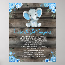 Boy olifant late nacht luiers Baby shower spel Poster