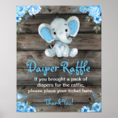 Boy Olifant Luier Raffle Baby shower Game Sign Poster (Voorkant)