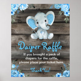 Boy Olifant Luier Raffle Baby shower Game Sign Poster