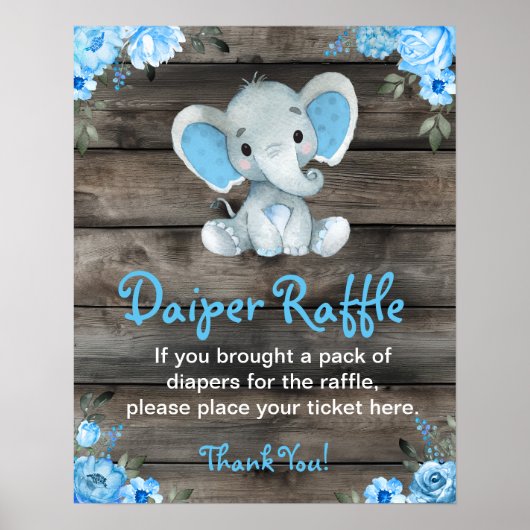 Boy Olifant Luier Raffle Baby shower Game Sign Poster (Voorkant)