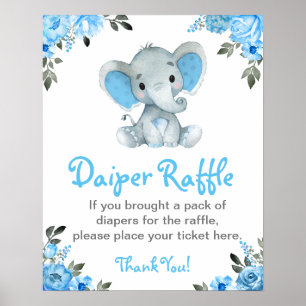 Boy Olifant Luier Raffle Baby shower Game Sign Poster