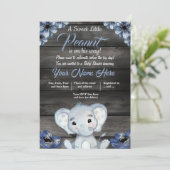 Boy olifant rustieke Baby shower uitnodiging Flora (Staand voorkant)