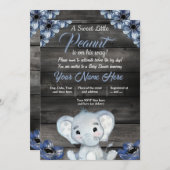 Boy olifant rustieke Baby shower uitnodiging Flora (Voorkant / Achterkant)