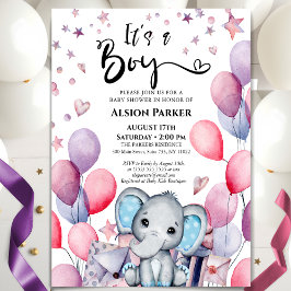 Boy Olifant Waterverf Blauwe Ballonnen Baby shower Kaart