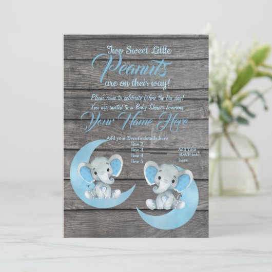 Boy Olifanten Baby shower Invitation rustieke moo Kaart (Staand voorkant)