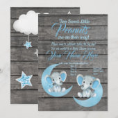 Boy Olifanten Baby shower Invitation rustieke moo Kaart (Voorkant / Achterkant)