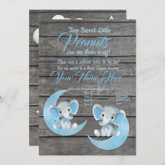 Boy Olifanten Baby shower Invitation rustieke moo Kaart (Voorkant / Achterkant)