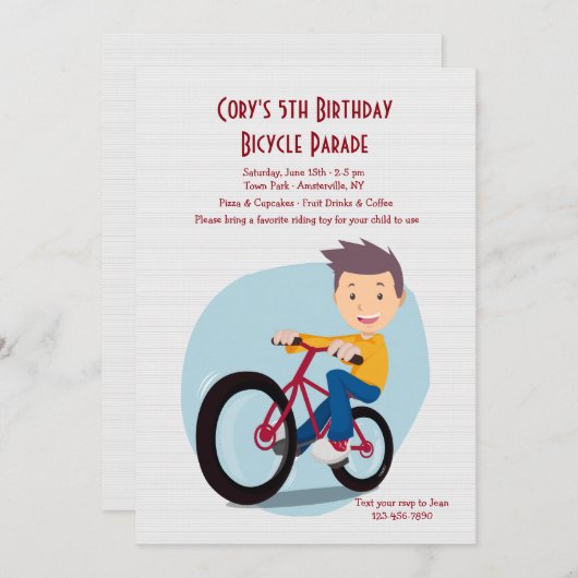 Boy On Bike Invitation Kaart (Voorkant / Achterkant)