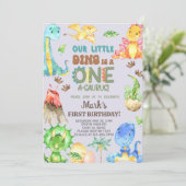 Boy ONE-A-SAURUS 1e verjaardag uitnodiging. Kaart (Staand voorkant)