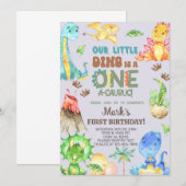 Boy ONE-A-SAURUS 1e verjaardag uitnodiging. Kaart (Voorkant / Achterkant)