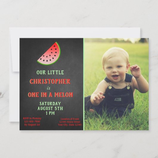 Boy One in a Melon 1st Birthday Green Invitation Kaart (Voorkant)