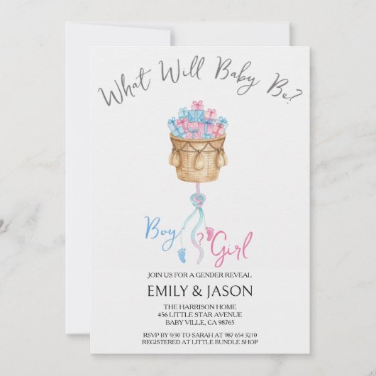 Boy Or Girl Blue Or Pink Gender Reveal Invitation Kaart (Voorkant)