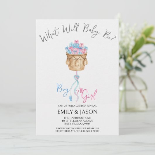 Boy Or Girl Blue Or Pink Gender Reveal Invitation Kaart (Staand voorkant)