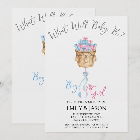 Boy Or Girl Blue Or Pink Gender Reveal Invitation Kaart (Voorkant / Achterkant)