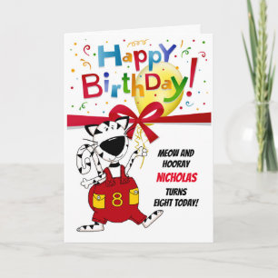 Boy or Girl Cute Cartoon Cat 8th Birthday Kaart