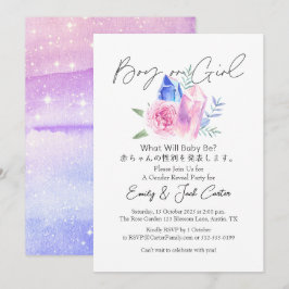 Boy or Girl Gender Reveal Elegant Floral Crystal  Kaart