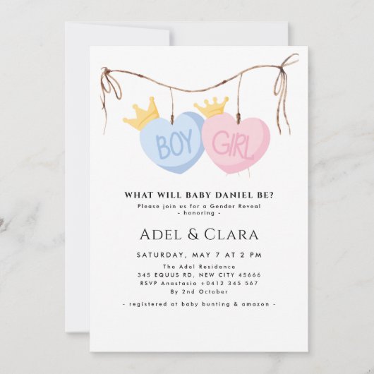 Boy or Girl Gender Reveal Invitation Kaart (Voorkant)