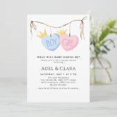 Boy or Girl Gender Reveal Invitation Kaart (Staand voorkant)
