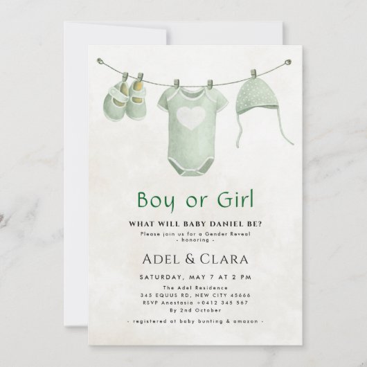Boy or Girl Gender Reveal Invitation Kaart (Voorkant)