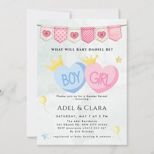 Boy or Girl Gender Reveal Invitation Kaart (Voorkant)
