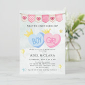 Boy or Girl Gender Reveal Invitation Kaart (Staand voorkant)