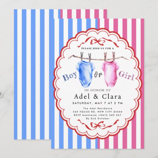 Boy or Girl Gender Reveal Invitation Kaart (Voorkant / Achterkant)