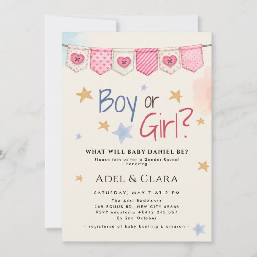 Boy or Girl Gender Reveal Invitation Kaart (Voorkant)