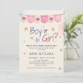 Boy or Girl Gender Reveal Invitation Kaart (Staand voorkant)