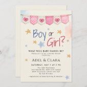 Boy or Girl Gender Reveal Invitation Kaart (Voorkant / Achterkant)