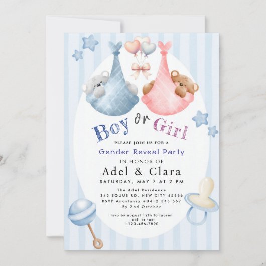 Boy or Girl Gender Reveal Invitation Kaart (Voorkant)