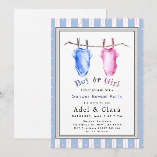 Boy or Girl Gender Reveal Invitation Kaart (Voorkant / Achterkant)