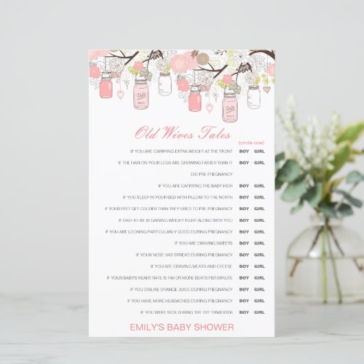 Boy or Girl Old Wives Tale Baby Shower with Answer (Staand voorkant)