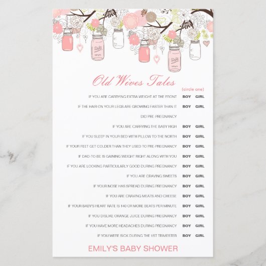 Boy or Girl Old Wives Tale Baby Shower with Answer (Voorkant)
