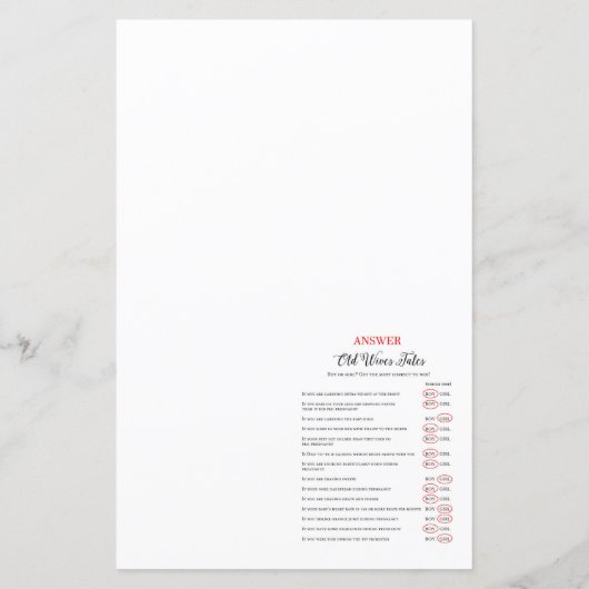 Boy or Girl Old Wives Tale Baby Shower with Answer (Achterkant)