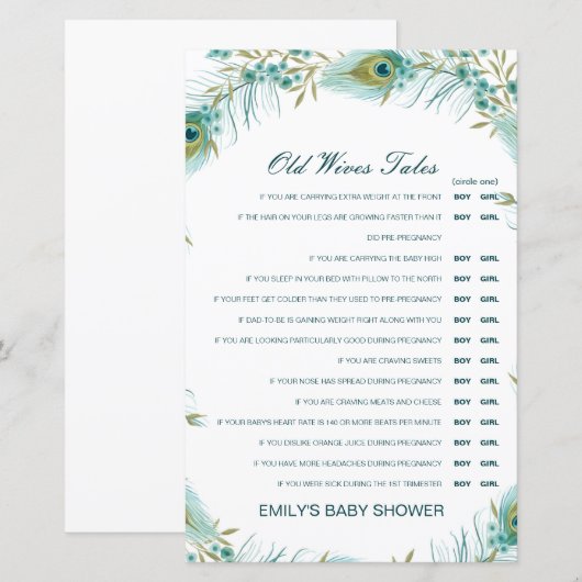 Boy or Girl Old Wives Tale Baby Shower with Answer (Voorkant / Achterkant)